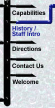 menu bar: capabilities, history / staff intro, directions, contact us, welcome